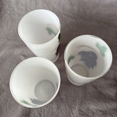 Three Bartlett Collins Gay Fad Grapes 5” White 10 Ounce Drinking Glasses
