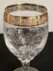 Set/2 Italian Gold Gilded Crystal Glass Goblets