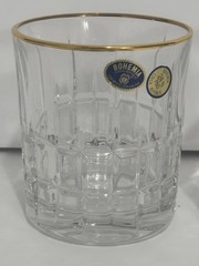 Set of 2 Bohemian Crystal Double Old Fashioned Whiskey Glasses Gold Rim