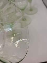 Set 6 Green Uranium Depression Glass Diamond Optic Wine Goblets Glows, 6.75″