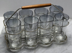 Anchor Hocking silver mist glass set with foldable caddy