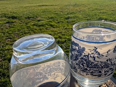 Vintage Wedgewood Blue White Glass Tumbler Set Scenic Design Drinkware England