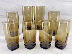 VTG Libbey Carrington Smoke Tumblers 16 Oz Weighted Square Bottom 6.25″ Set of 8