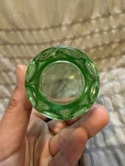 Georgian Vintage Uranium Depression Glass Green Honeycomb Tiny 3” Glasses Set 8