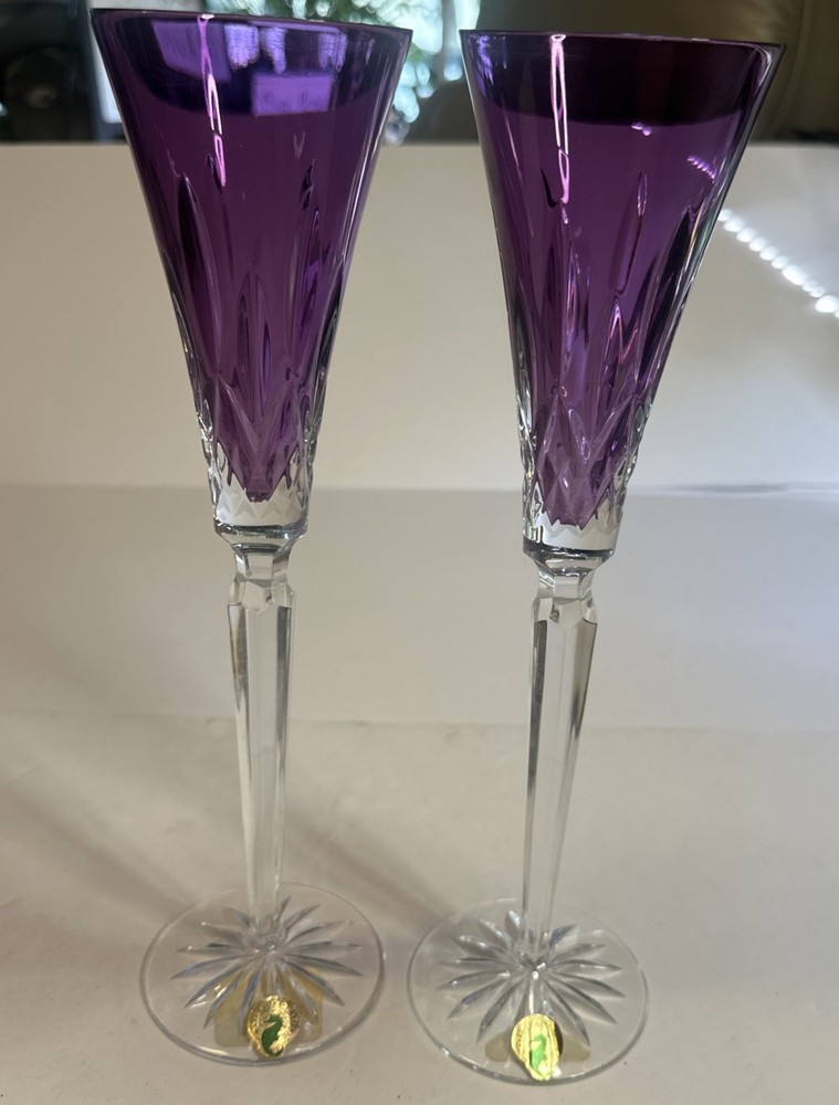 Waterford Lismore Jewels Amethyst Flute Lead Crystal 12 In. Champagne Set Of 2