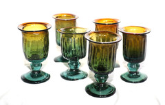 Vintage Style Set of Six Small Goblets Glass Liquor Colored Glasses Pre-owned