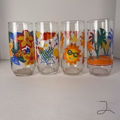 Vintage Libbey Set Of 4 Summer Glasses Tumblers Tropical Beach Group 2