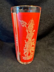 Vintage Culver Thai Goddess Gold Asian Figures on Red Panels Clear Glass Tumbler
