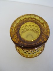 VINTAGE 3¾» AMBER BUBBLE BASE JUICE GLASS FROM SIBLEY HOME, ROCHESTER NY 3/25/76