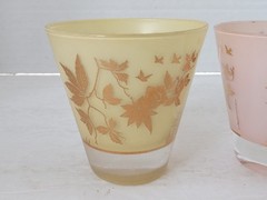 WILLIAM MEIER Half Rocks Glasses 2 Frosted PINK YELLOW Cocktail Glass SIGNED