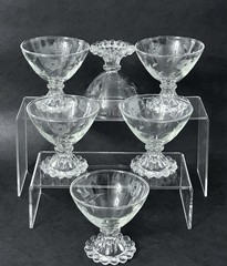 6 Berwick Boopie Cut Rose Champagne Sherbet Goblets Anchor Hocking VTG Rare 6pc