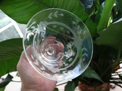 Clear Grey Cut Horizontal & Floral Design 7oz Low Sherbet Unknown Maker UNK1585
