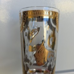 Mid Century HTF Fred Press White Trojan Highball Glass 22k Signed