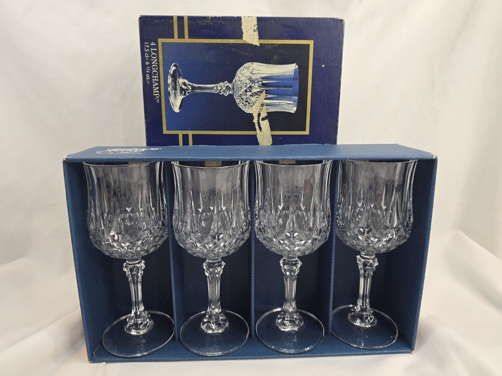Cristal D’Arques Longchamp 24% Lead 4 Wine Glasses 6¼ Oz Goblet France Vintage