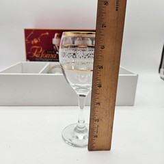 Paloma 24k Gold Band Etched Floral Crystal Wine Glasses Boxed Set of 4 NEW