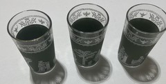 3 Vintage Wedgwood Green Jasperware Hellenic Pattern Juice Glasses