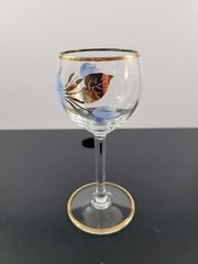 Vintage Clear Stem Cordial Glass Hand Painted Blue Floral Gold Trim 5 1/2″