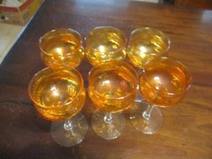 6 stemware amber iridescent MCM 4.5» crystal twist stunning cordial glasses