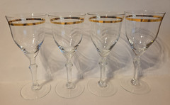 Set Of 4 Wine Glasses with Gold Band Unmarked