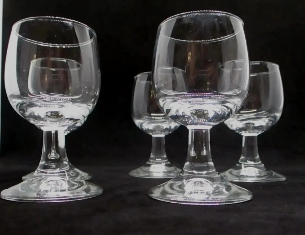 Set Of 5 Clear Glass Stemmed Cordial Taster Brandy Snifters 2 Oz Glasses Vintage