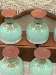 Vintage Set Of 6 Woburn Pottery Small Goblets Wheel Thrown England 1970’s Teal