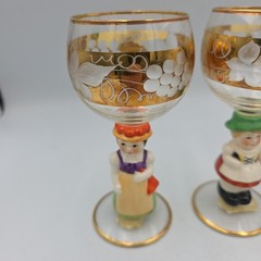 Vintage Goebel Hummel Figurine Stem 4 Wine Glasses, 14K Gold Trim, Germany