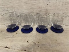 Vtg MCM Cordial Glass Cobalt Blue Footed 2” Barware Mini Liquor Shot Glass Set 4