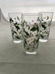 Libbey Glassware HOLIDAY HOLLY Cooler Tumbler Height 6 1/4″ Set of 3