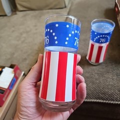2 Vtg 1976 Libby Libbey Bicentennial USA Flag Tumbler Drinking 6.5″Glasses 16oz