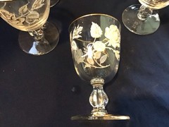 1963 Set of 6 Libbey Rose Bouquet Water/Wine Goblets White Gold Rose 8 fl oz