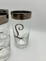 Vintage Queens Lusterware Silver Band Monogram «L» Highball Glasses Set of 6