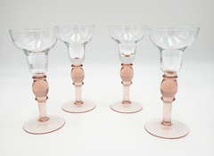 Elegant Vtg. Set of 4 MCM Hand Blown Glass Cordials Clear with Pink Stem & Base