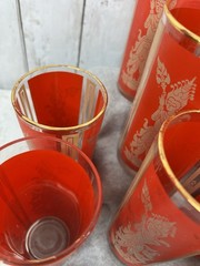Lot 14 Vintage Mid Century Culver Red & Gold Siam Thai Goddess Drinking Glasses