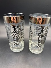 Two Vintage Kimiko Silver Rim High Ball Glasses Bar