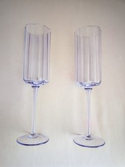 Flower Shaped Pair Of Light Purple Glass Champagne Flutes