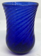 VTG Cobalt Blue Swirled Hand Blown Drink Glass Rough Pontil 3 3/4” X 2 3/4” Dia