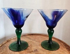 Libbey Set of 4 Marbelique Martini Glass in Cobalt Blue and Emerald Green