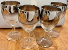 VTG MCM DOROTHY THORPE STYLE SILVER FADE 5”4 OZ SET(4)CORDIAL GLASSWARE BARWAR