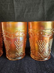 Fenton Marigold Carnival Glass Lattice & Grape Water Set Tankard & 4 Tumblers