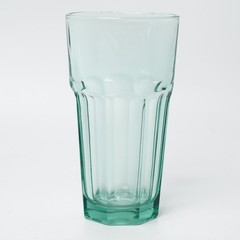 Vintage Teal Green Faceted Ribbed Highball Tumbler Drinking Glass 6