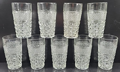 9 Anchor Hocking Wexford 10 Oz Tumblers Vintage Clear Diamond Cut Etch Retro Lot