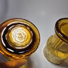 vtg set of 2 libbey amber glass country garden daisy flower 5” boho water tumble