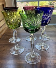 Nachtmann Andernach Cut Crystal Wine Glasses 1960s Color Cut to Clear Bell Shape