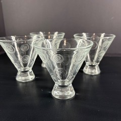 Set Of 4 Etched Glass Dessert Cups With Swirl Pattern – Vintage Style Clear Glas