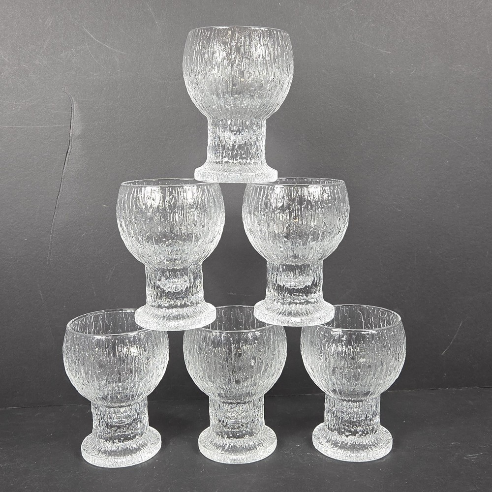 1 Iittala Kekkerit 4 3/8″ Textured Glass Wine Goblet Finland Timo Sarpaneva MCM
