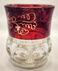 Antique Victorian Ruby Red Flash Pressed Glass Tumbler Souvenir EAPG