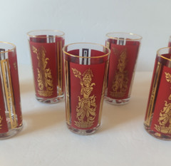 MCM Culver Glass Barware SET 7 Pc. Thai Goddess Siam High Ball Tumblers 1960’s