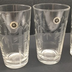 4 MCM Sasaki Bamboo Etched 5” 9oz Flat Tumbler Glass Noritake Japan Vtg Barware