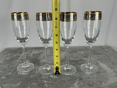Baroque Gold & Platinum Crystal 24K Gold Band 4 Pieces Champagne Wine Glasses