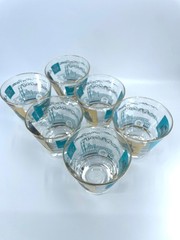 Vintage MCM Libbey Rocks Glasses Steamboat Southern Comfort Turquoise 22K 6 pc